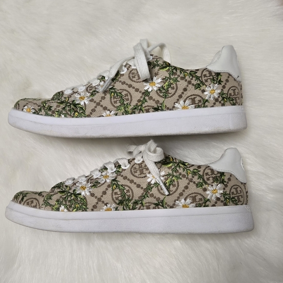 Tory Burch Howell Court Monogram Daisy Floral Sneakers Shoes - Picture 5 of 9